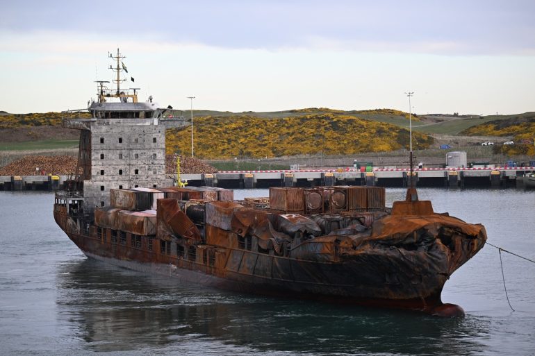 Container ship damaged in North Sea collision arrives in Port of Aberdeen
